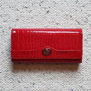 Alligator skin red/silver clutch wallet